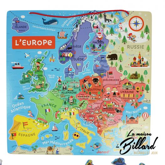 Puzzle carte d'Europe. Un jouet en bois pour la culture des enfants.