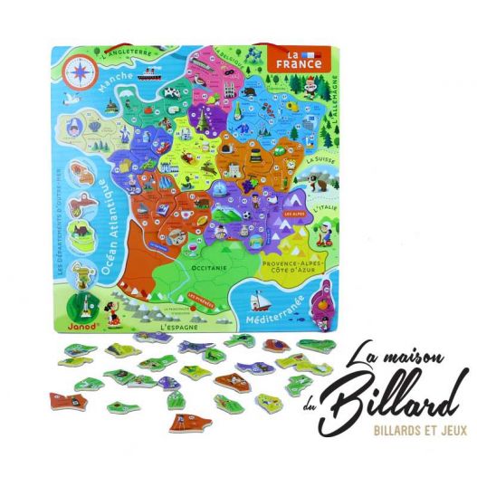 Puzzle carte de France et regions, jouet en bois - puzzle magnétique